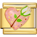 Pink Heart White Rose Charm