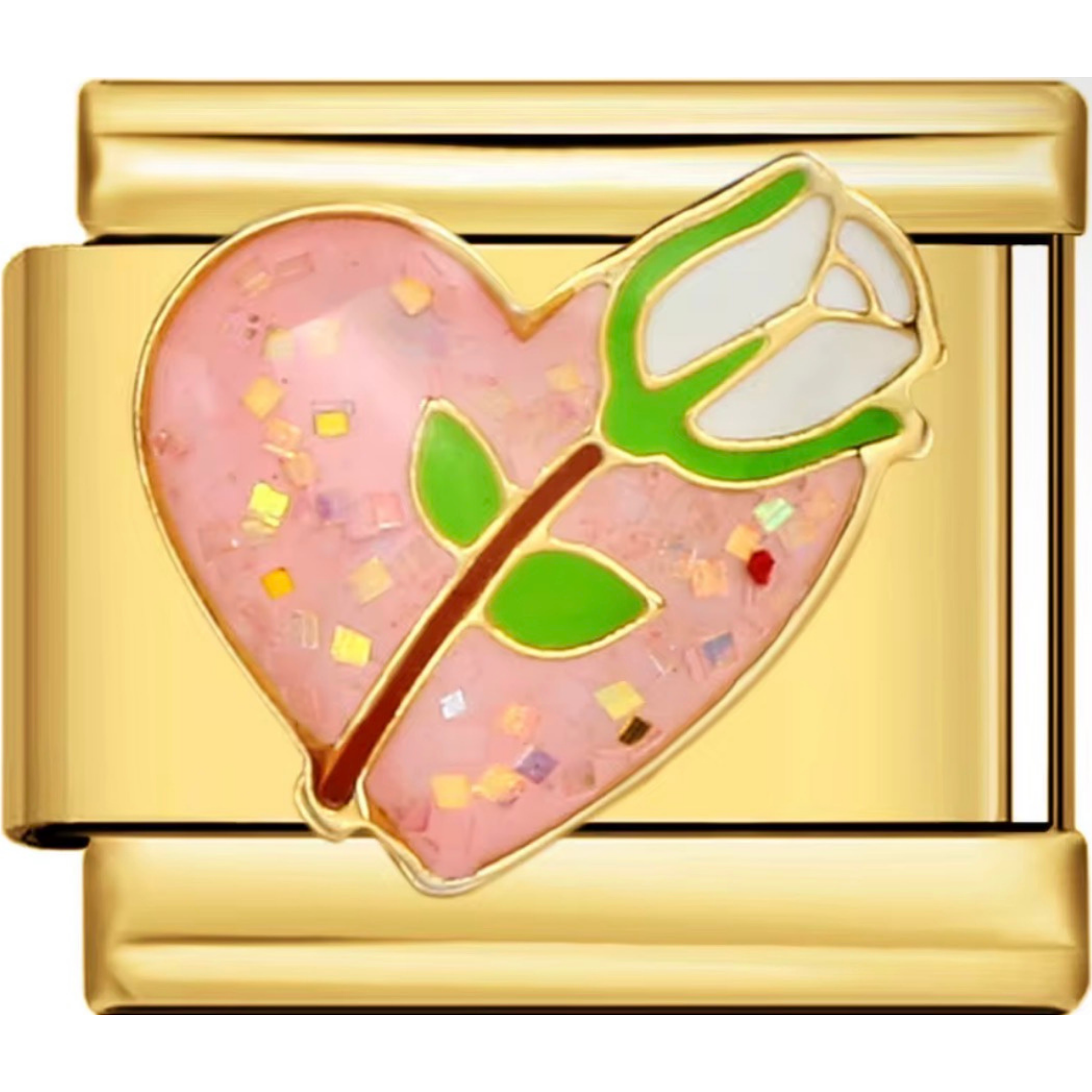 Pink Heart White Rose Charm