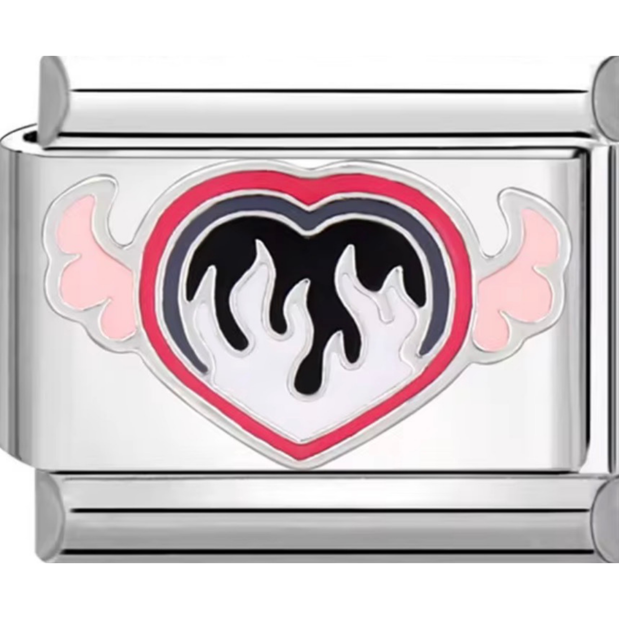 Flaming Wings Pink Heart Charm