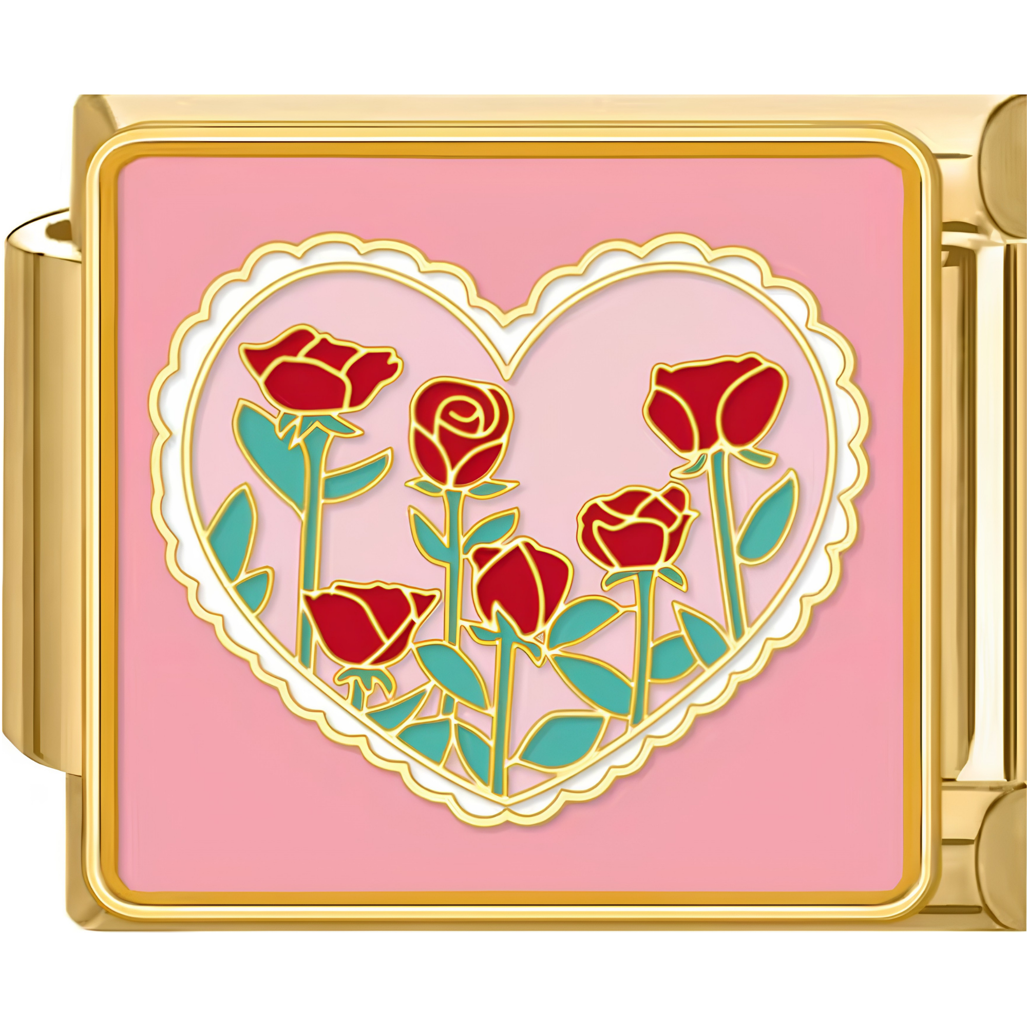 Pink Heart & Red Roses Charm