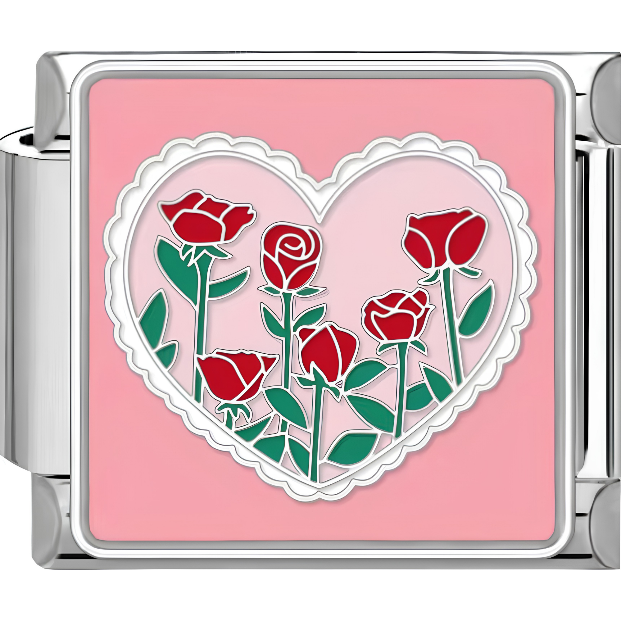 Pink Heart & Red Roses Charm