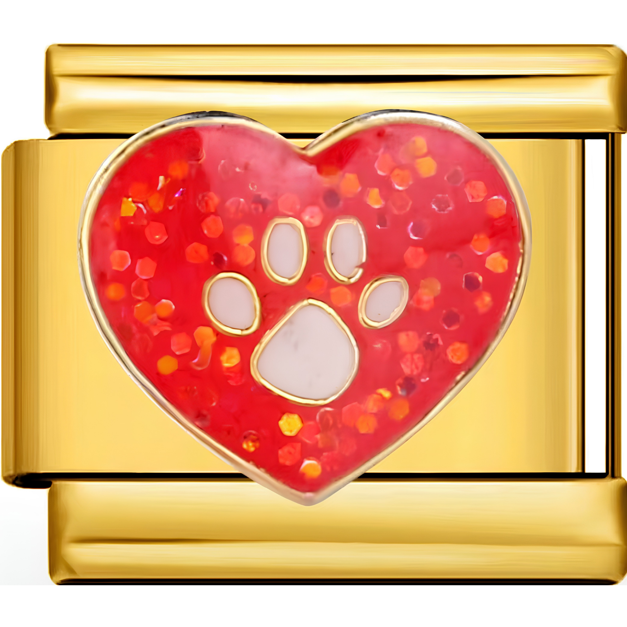 Sparkly Paw Print Heart Charms