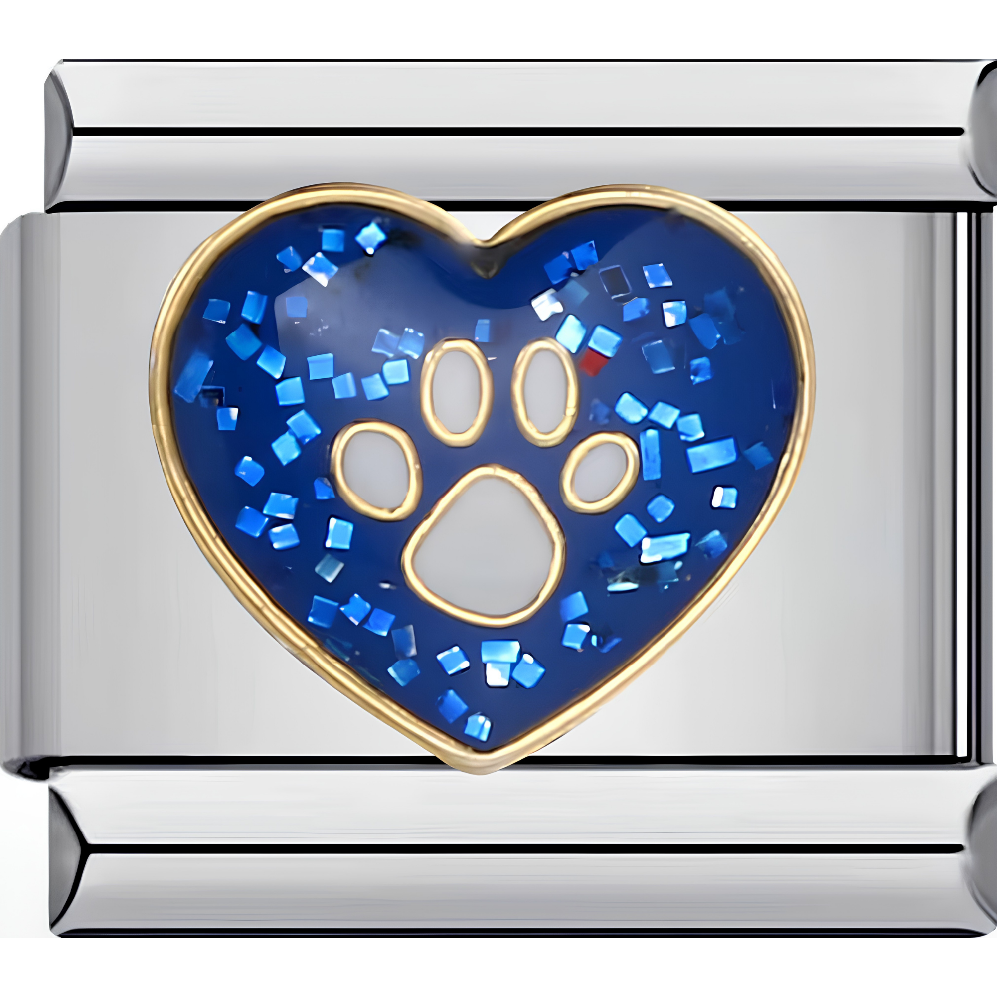 Sparkly Paw Print Heart Charms