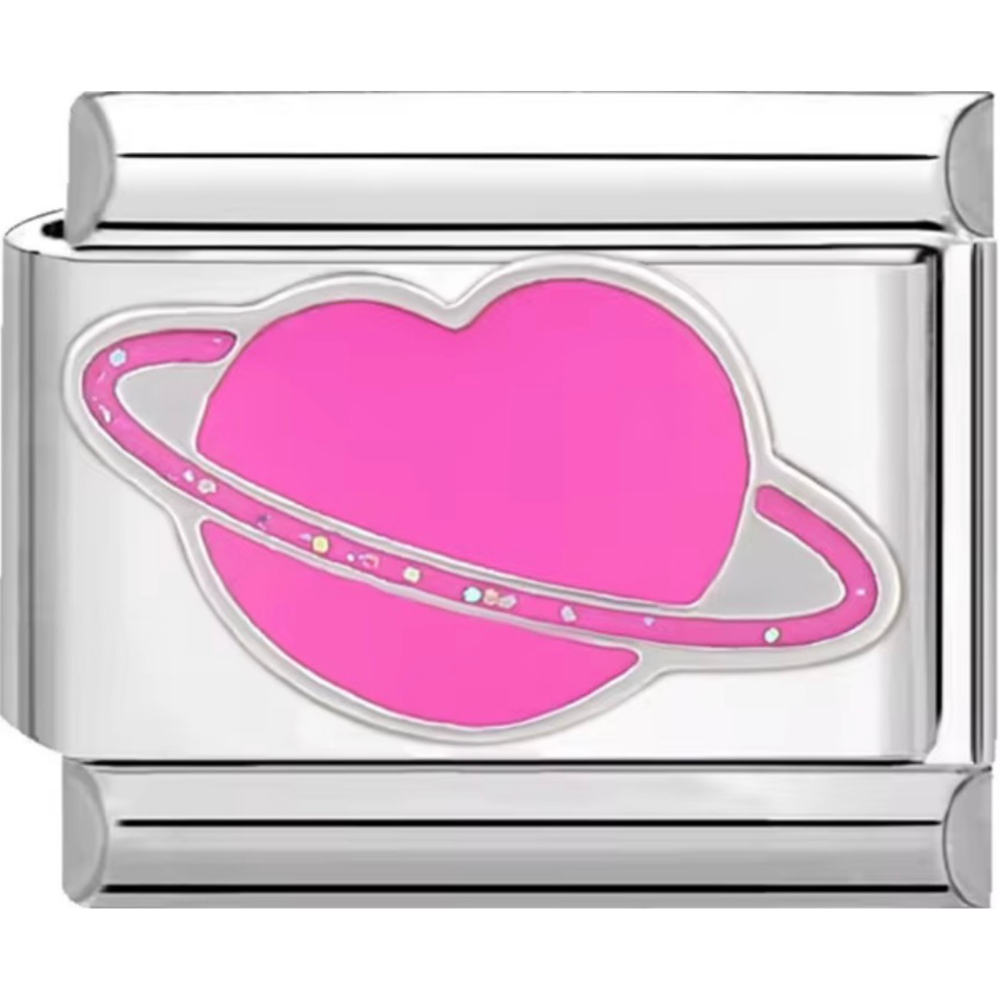 Hot Pink Heart Saturn Charm