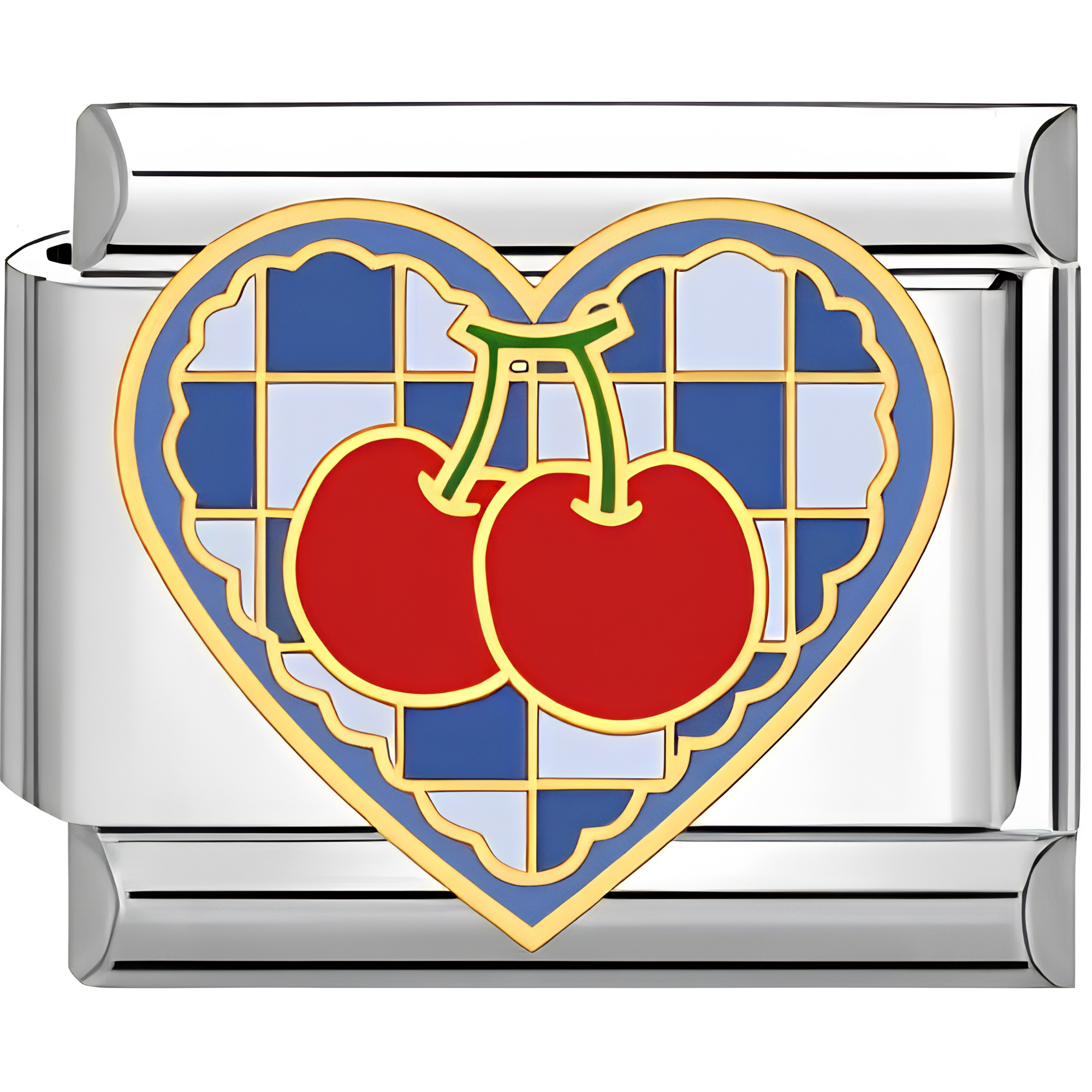 Checkered Cherry Heart Charm