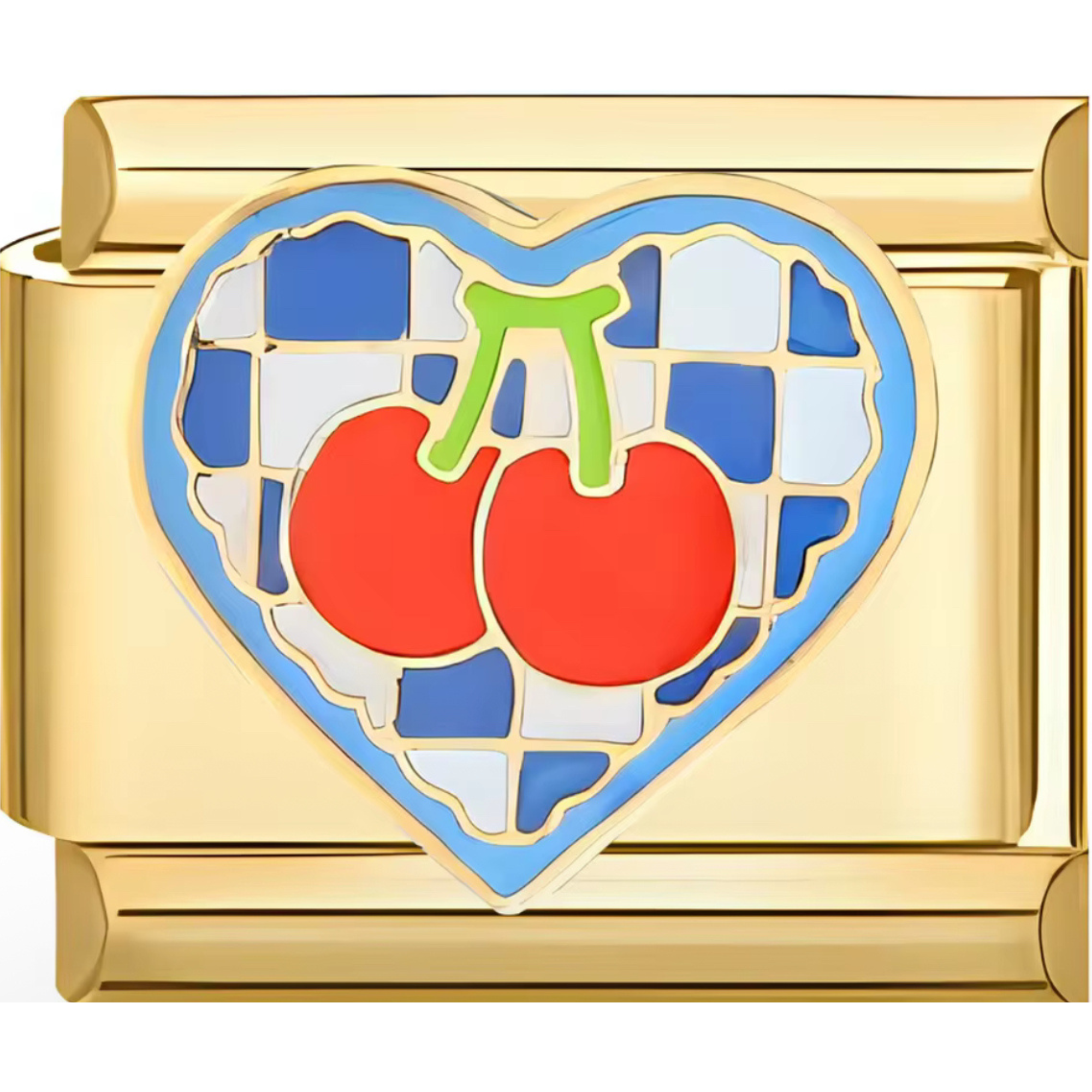 Checkered Cherry Heart Charm