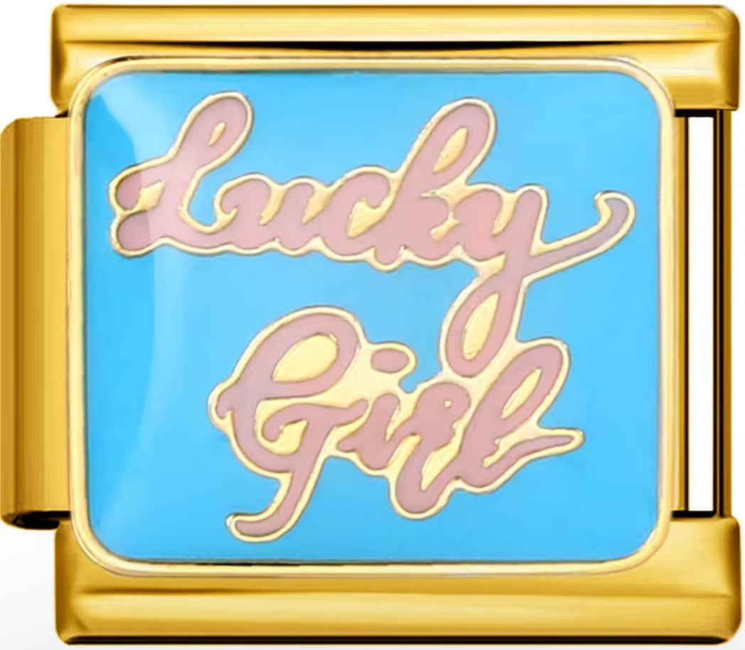 "Lucky Girl" Blue & Pink Charms