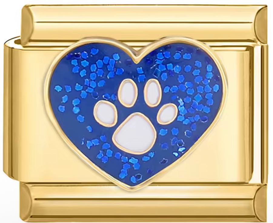 Sparkly Paw Print Heart Charms