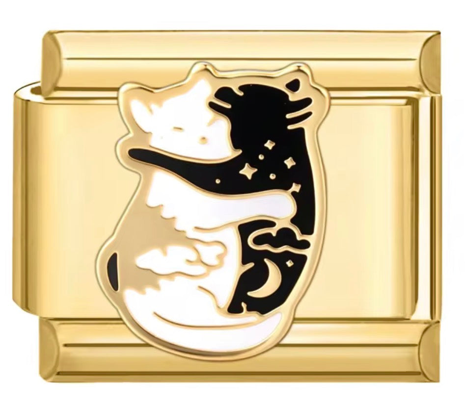 Black & White Cat Hug Charm