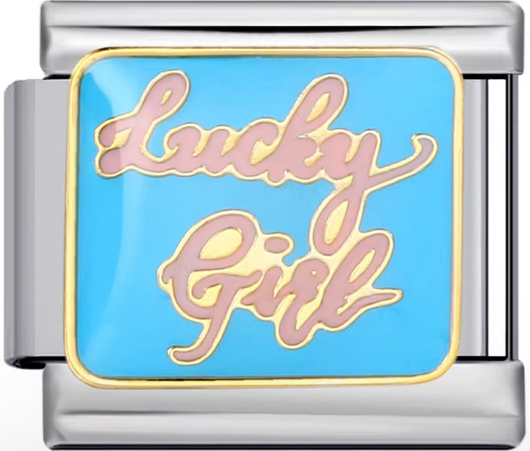 "Lucky Girl" Blue & Pink Charms
