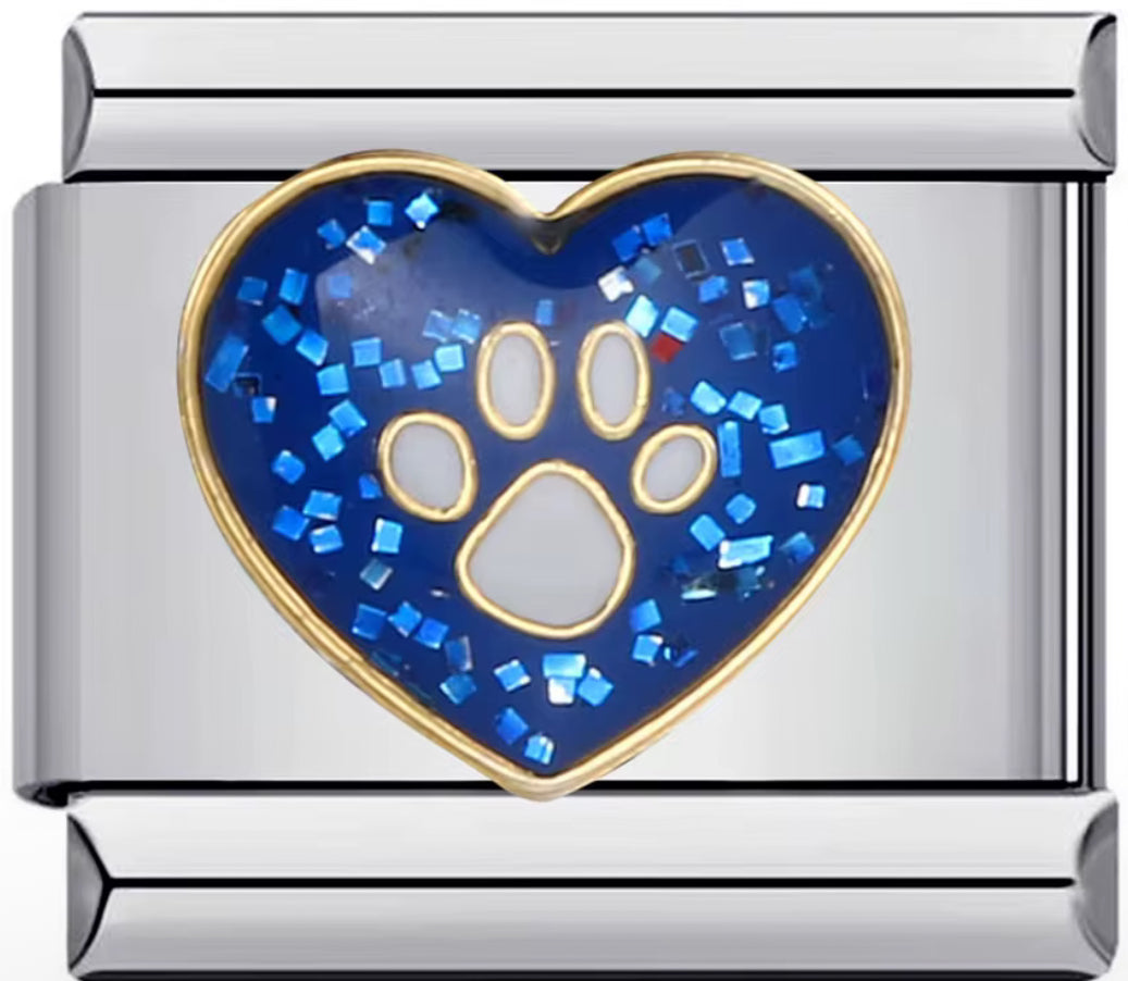 Sparkly Paw Print Heart Charms